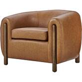 Cordelia Accent Arm Chair in Vintage Cider Brown Eco Leather & Wood